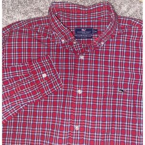 Vineyard Vines Classic Trucker Shirt Plaid Flannel Mens XL Red/Blue/White Cotton